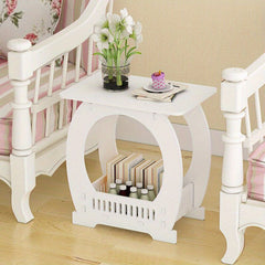 Compact Two-Level White Nightstand with a Shelf, Suitable for Bedroom Or As a Coffee End Table