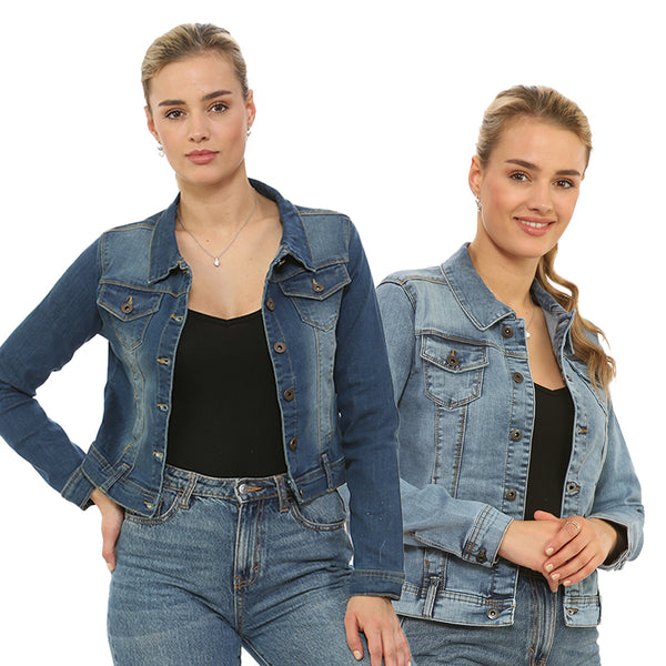 NOROZE Women’s Washed Detail Denim Jacket – Ladies Trucker Classic Western Design Denim Jeans Jacket – UK Sizes 8-20