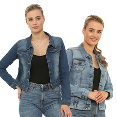 NOROZE Women’s Washed Detail Denim Jacket – Ladies Trucker Classic Western Design Denim Jeans Jacket – UK Sizes 8-20