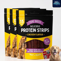 Delicious Protein Strips Chicken Flavour | Chicken Strips for Dogs & Puppies | High Protein Dog Treats | Chewy Training Snacks | Easily Digestible in Resealable Pack