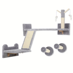 Pet Wall Furniture, 3pcs Cat Shelves with Scratching Posts, Scratching Pads, Perches, Cat Wands, Toy Balls, Corner Design Cat Wall Shelves for Indoor Cats, Kittens, Light Grey