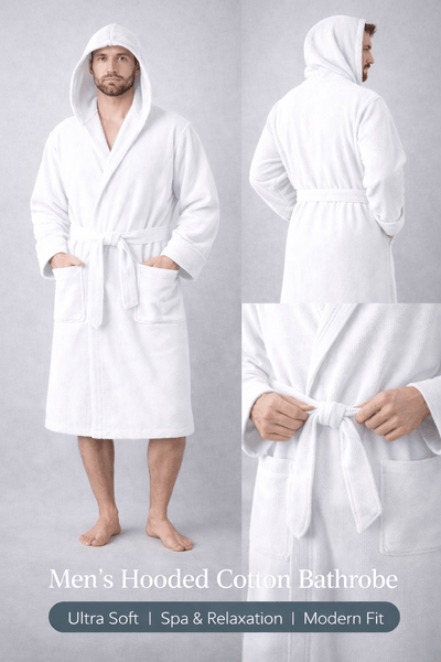 Men'S Hooded Cotton Bathrobe – Ultra Soft Terry Cloth Spa Robe with Adjustable Belt & Deep Pockets – Knee Length Luxury Home & Hotel Dressing Gown