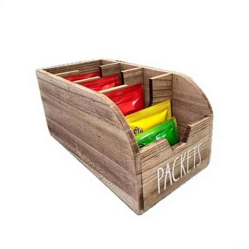 Wooden Storage Basket with Compartments | Multi-Purpose Kitchen Organizer for Spices, Utensils & More | Rustic Home Decor with Clear Viewing Window, Shelf Baskets