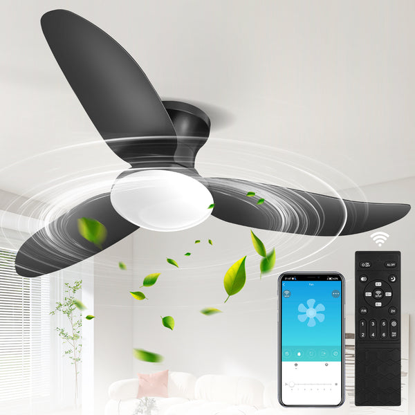 Modern Ceiling Fan Light with Remote Control - Dimmable Fixture, 6-Speed Adjustable Fan & 3-Tier Color Temperature (3000K/4500K/6500K), Timer, Suitable for, Semi-Recessed Installation, Bohemian Style Ceiling Light with Fan