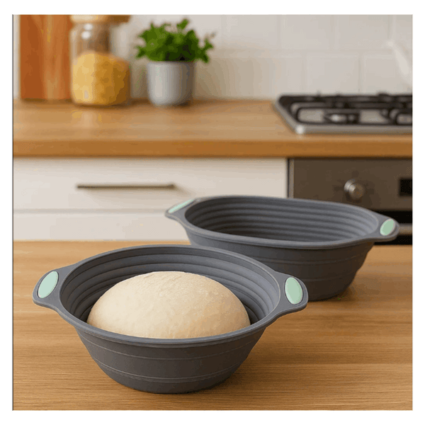 2pcs Foldable Proofing Baskets for Bread – Non-Stick Artisan Rising Bowls, Flexible Space-Saving Fermentation Set for Baguettes &Homemade Baking