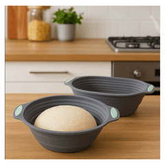 2pcs Foldable Proofing Baskets for Bread – Non-Stick Artisan Rising Bowls, Flexible Space-Saving Fermentation Set for Baguettes &Homemade Baking
