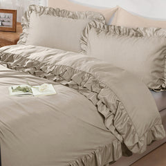 3-Piece Ruffle Frilled Duvet Cover Set – Soft, Comfortable Bedding with Pillowcases, Button Closure, Elegant Layered Design