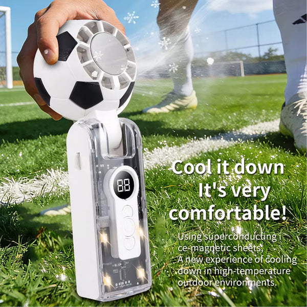 Portable Handheld Turbo Fan with Ice Cooler, 5-Speed Wind, Soccer-Shaped Mini Personal Fan, 3600Mah Football Rechargeable Pocket Fan for Travel/Outdoor/Office, 180° Adjustable