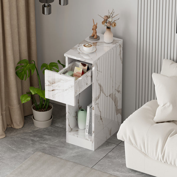 Slim Bedside Table, High Gloss Narrow Nightstand, Small Bedside Cabinet with Storage Space Saving for Bedroom Storage Unit, Living Room Small Sofa Side End Table