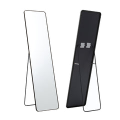Full Length Mirror 147x37cm Aluminium Alloy Standing/Wall Rectangular Floor Mirror for Bedroom, Hallway & Dressing Room Lean, Hang or Mount (Black)