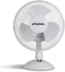 Schallen White 9 Inch Portable Desk Fan Oscillating Table Fan Quiet Electric Cooling Fan 2 Speed Settings Desktop Air Circulator Home Office Bedroom Workstation Garage Small Table Fan Plastic Blade Safety Mesh Grill UK Plug Grey White or Black