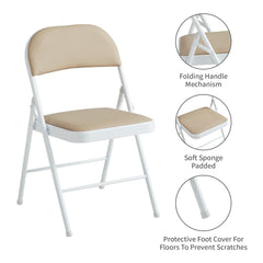 Set of 6 Folding Chairs, Faux Leather Foldable Chairs with Metal Frame and Padded Seat, Easy to Fold and Store for Home, Office, Dining and Reception