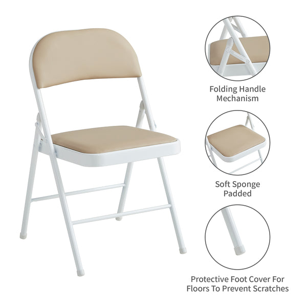 Set of 2 Folding Chairs, Faux Leather Foldable Chairs with Metal Frame and Padded Seat, Easy to Fold and Store for Home, Office, Dining and Reception