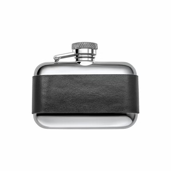 Fred Bennett Stainless Steel Black Leather 3Oz Hip Flask, Personalisation Available