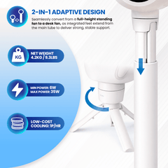 Schallen White 2 In 1 Bladeless Fan Floor and Desk Table Fan with Digital Display and Remote Control, Quiet Adjustable Cooling Fan for Home Office Bedroom, Modern White and Black Tower Fan with Safe Bladeless Airflow, Portable Standing or Desktop Fan with