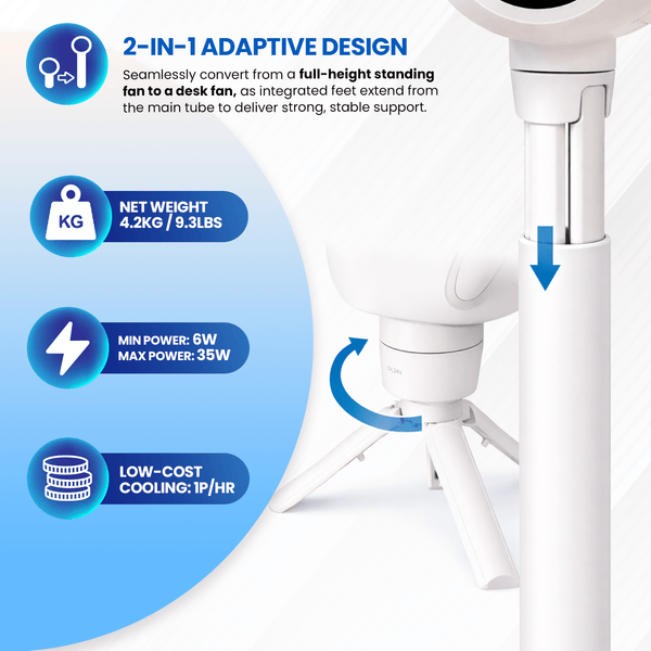 Schallen White 2 In 1 Bladeless Fan Floor and Desk Table Fan with Digital Display and Remote Control, Quiet Adjustable Cooling Fan for Home Office Bedroom, Modern White and Black Tower Fan with Safe Bladeless Airflow, Portable Standing or Desktop Fan with