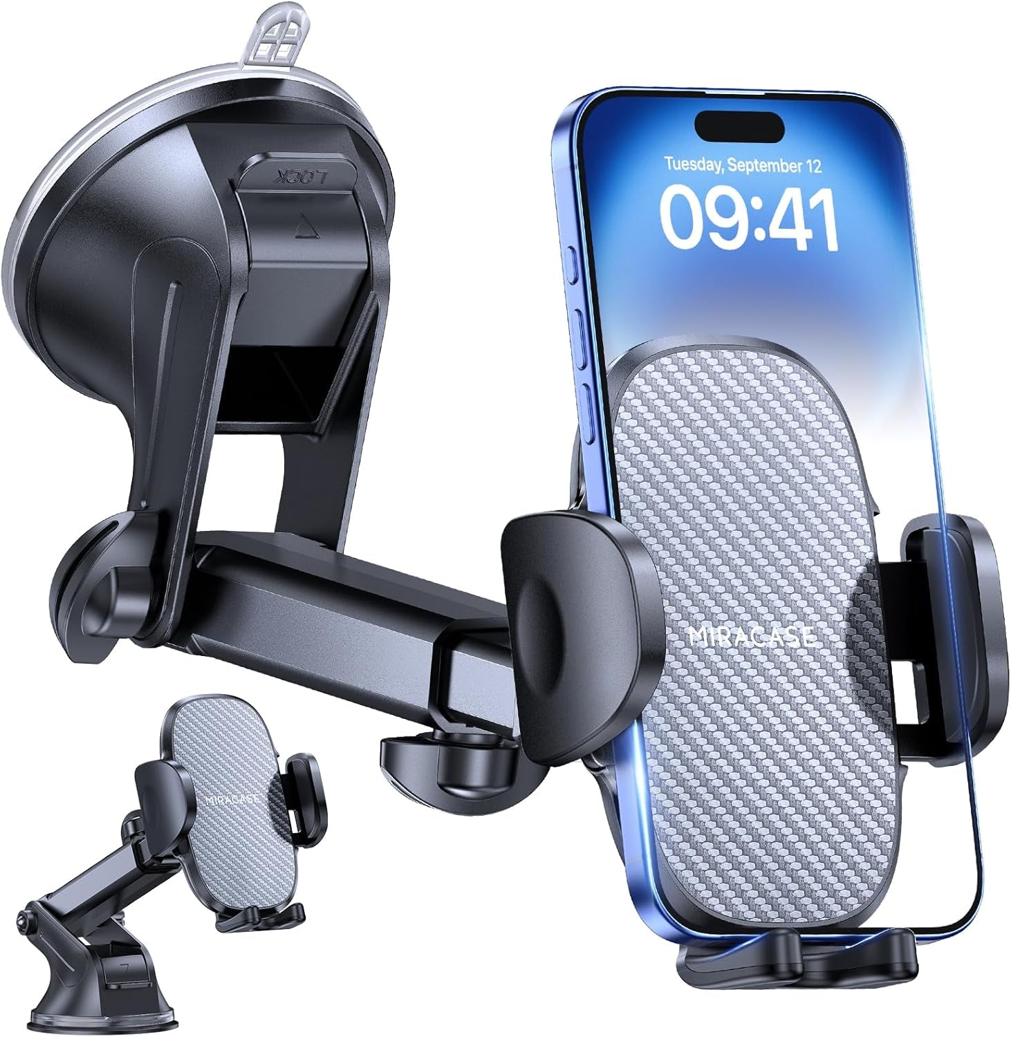 Miracase Car Phone Holder for Cars Dashboard Windscreen Desk, 3In 1 Mobile Phone Mount Automobile Cradle 360° Rotatable Stand for Iphone16 15 Pro plus Max 14 13 12 11Samsung