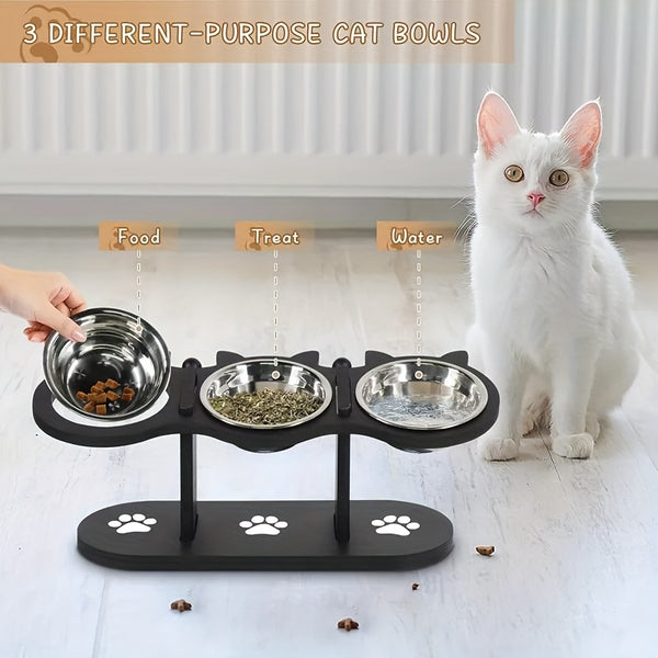 Adjustable Three Bowl Dog Cat Feeder Elevated Raised Stand Food Feeding Pet Bowl