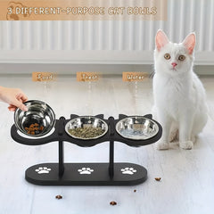 Adjustable Three Bowl Dog Cat Feeder Elevated Raised Stand Food Feeding Pet Bowl