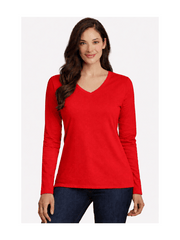 Ladies Womens V Neck Long Sleeve Plain Slim Fit Basic Top Stretchy T-Shirt 8-26