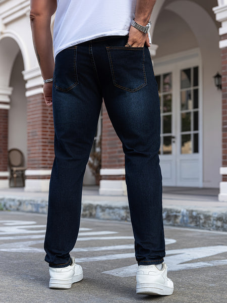 Trendy Slim-Fit Men'S Blue Denim Jeans with Stretch, Perfect for Casual Wear, Featuring a Modern Design for Young Adults