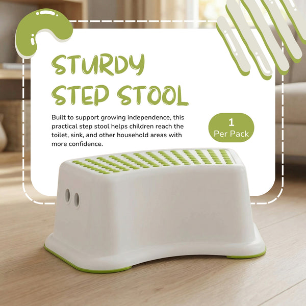 White & Green Toddler Step Stool – Safe Non-Slip Design for Bathroom & Toilet Training Non-Slip Toilet Step in White and Green for Kids, Multiuse Booster Step, Toddler Potty Training
