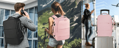 Easyjet Cabin Bag 45x36x20 Underseat, Large Capacity Travel Backpack for Women, Airline Approved Carry On Luggage Rucksack, Multifunctional Laptop Backpack with Shoe Pouch for Business, School, and Daily Commute, Pink