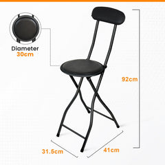 Black Folding Bar Stool Padded High Back Chair Stools For Breakfast Bars Kitchens Foldable Seat Non Slip Feet Durable Frame Lightweight Easy to Fold Ready to Use