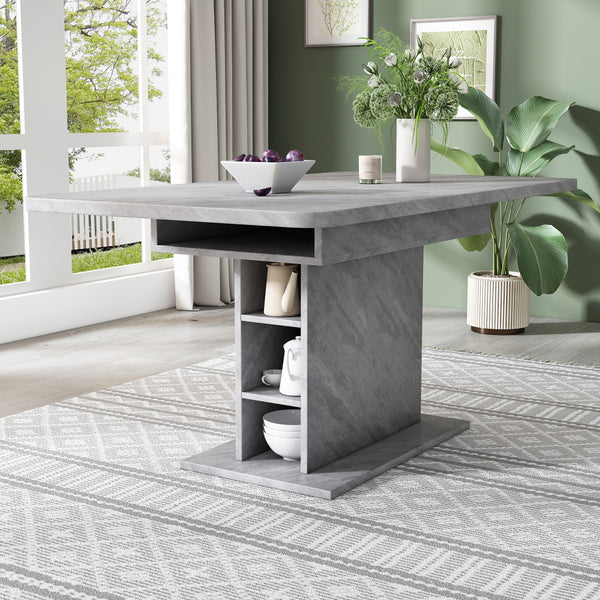 Extendable dining table, dining table with storage, rectangular dining table, coffee leisure table, modern simple iron dining table, space-saving multifunctional dining table, grey