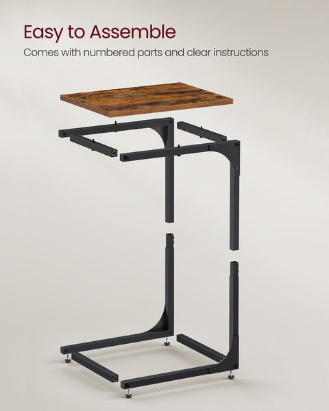 Set of 2 C-Shaped Side Table, Bedside Table, Sofa Side Table, Coffee Table, with Metal Frame, Industrial, for Living Room, Bedroom, Rustic Brown and Black