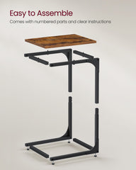 Set of 2 C-Shaped Side Table, Bedside Table, Sofa Side Table, Coffee Table, with Metal Frame, Industrial, for Living Room, Bedroom, Rustic Brown and Black