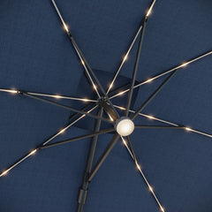 Seasons Sentry 10Ft (3M) 2-Tier Solar LED Square Cantilever Umbrella with Base in Blue