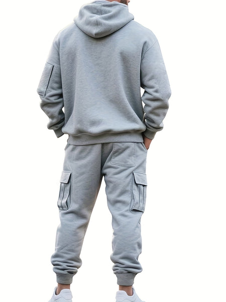 Men'S Fashion Casual Athletic Hooded Zipper Decor Casual Set