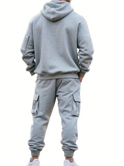 Men'S Fashion Casual Athletic Hooded Zipper Decor Casual Set