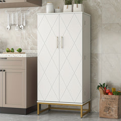Modern White Wooden Kitchen Pantry Cabinet with Doors & Adjustable Shelves – Spacious Storage Organizer for Dishes, Utensils, and Food in the Kitchen, Living Room, or Dining Area, Kitchen Organizers And Storage