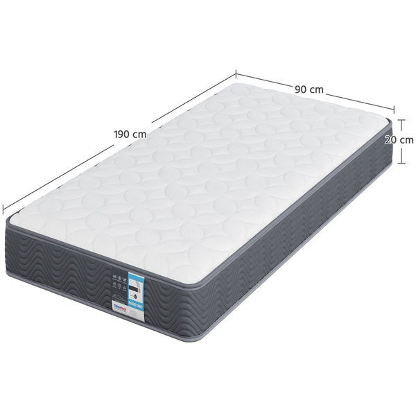 Costoffs Single/Double Bed Mattress Medium Firm Pocket Coil Spring Mattress, Vacuum Packed, Fabric Encased Coil, Bedroom Furniture, 90x190cm/130x190cm, Grey/White