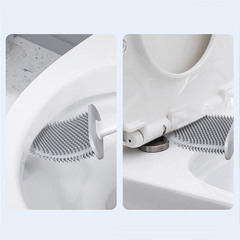 2pcs Toilet Brush, 2 Pack Bathroom Silicone Toilet Brushes and Holder Sets Flat Toilet Brush with Long Handle, Quick Drying Loo Brush and Holder for Bathroom, Base Flooring/Wall Mounted, White