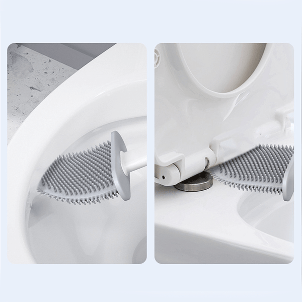 2pcs Toilet Brush, 2 Pack Bathroom Silicone Toilet Brushes and Holder Sets Flat Toilet Brush with Long Handle, Quick Drying Loo Brush and Holder for Bathroom, Base Flooring/Wall Mounted, White