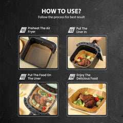 Roe Tenpo Air Fryer Liners, 100Pcs Disposable Baking Parchment Paper, Non-Stick & Greaseproof, Air Fryer Accessories for Ninja ON400UK AF140UK SL300UK, COSORI, Tefal, Russell Hobbs Air Fryer