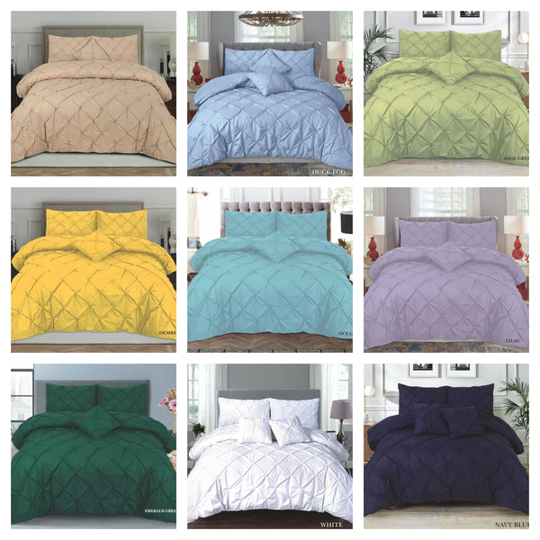 PINTUCK PLEATED ALFORD EGYPTION COTTON MIX DUVET COVER WITH PILLOW CASEA ALL SIZES SINGLE DOUBLE KING SUPER KING