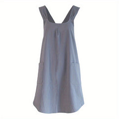 Women' Vintage Cotton- Apron with Adjustable No-Tie Waist - Wide Strap Loose Fit Kitchen Apron Suitable for Cooking,, Crafting & - 1 Style