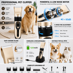 5 Speed Low Noise Dog Hair Clippers Cordless Rechargeable Pet Grooming Kit