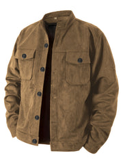 Men'S Casual Velvet Jacket with Pockets, Casual Long Sleeve Stand Collar Button-Up Coat
