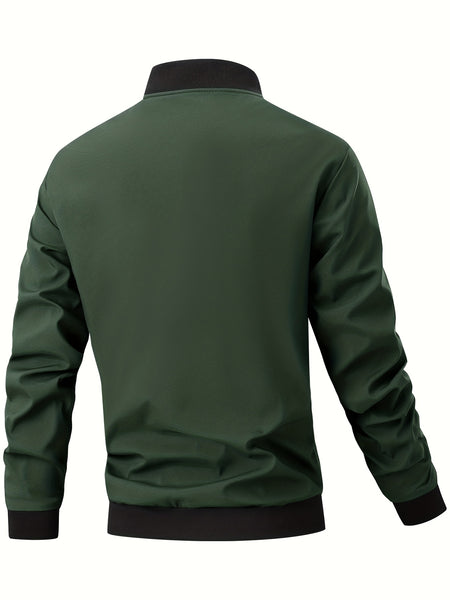 Men'S Casual Bomber Jacket | Spring-Autumn, Non-Stretch, Baseball Collar, Multiple Pockets, Zipper Closure