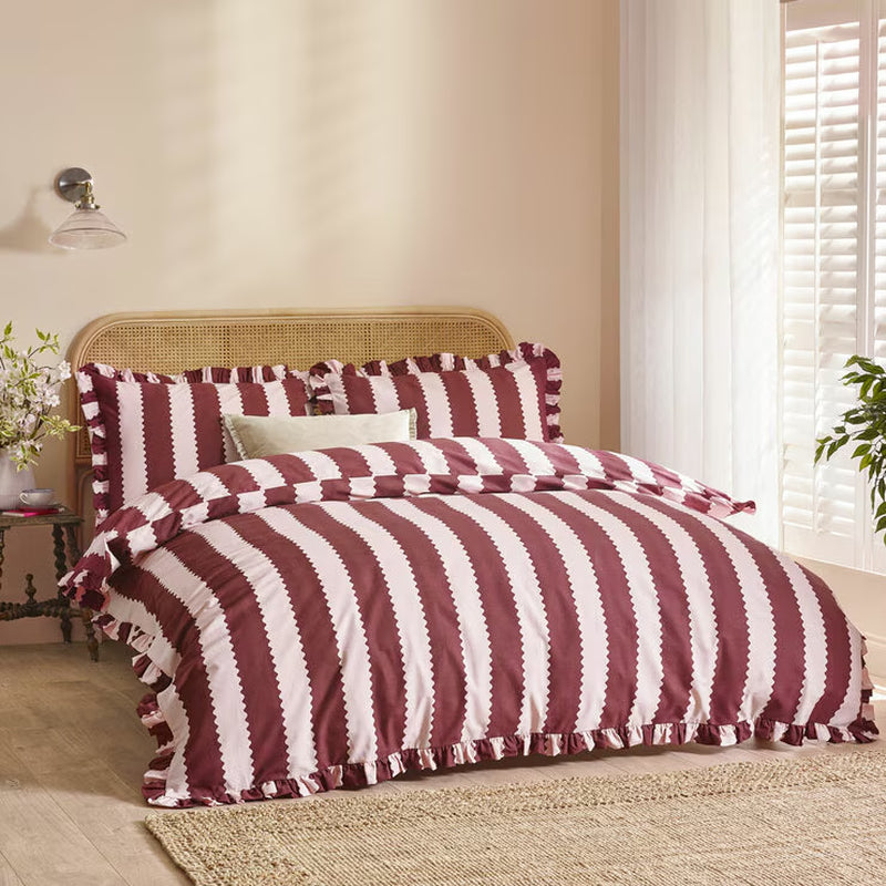 Wylder Birdie Burgundy Stripe Duvet Cover Set, in 4 Sizes