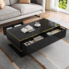 Modern LED Coffee Table, 100Cm High Gloss White Coffee Table, with 3 Drawers And RGB Light Strips, Adjustable Color/Brightness, Gold Edge, PB Board Material, Suitable for Living Room, Bedroom, Lounge, Studio - with a Load-Bearing Capacity of 50Kg And Spac