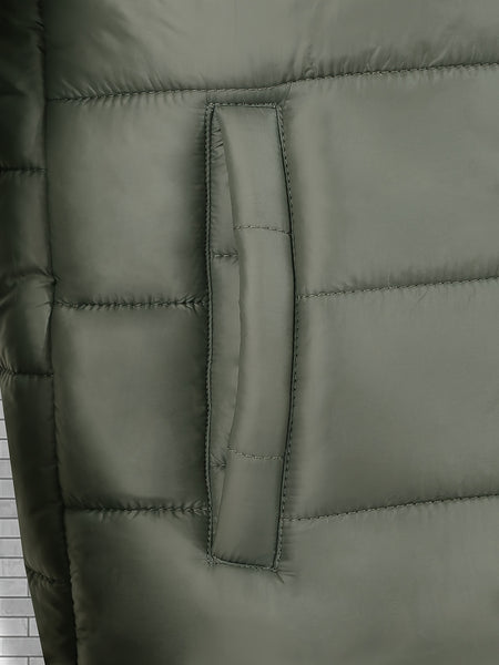 Men'S Outdoor Lightweight Thickened Hooded Windproof Quilted Solid Color Warm Coat
