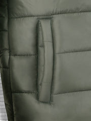 Men'S Outdoor Lightweight Thickened Hooded Windproof Quilted Solid Color Warm Coat