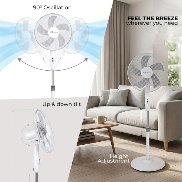 16 Inch Pedestal Fan with Oscillation, 3 Speed Settings, Adjustable Height & Tilt, Floor Standing Fan for Home & Office