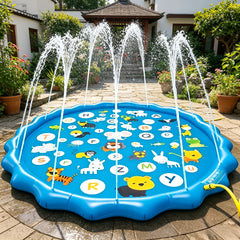 Extra Large Inflatable Sprinkler Pad for Kids, Smart Scientist 26 Alphabets and Animal Patterns, Durable Outdoor Yard Lawn Water Toy Pad for Lawn, Beach, Garden, Summer Park, Alphabet Learning Toys